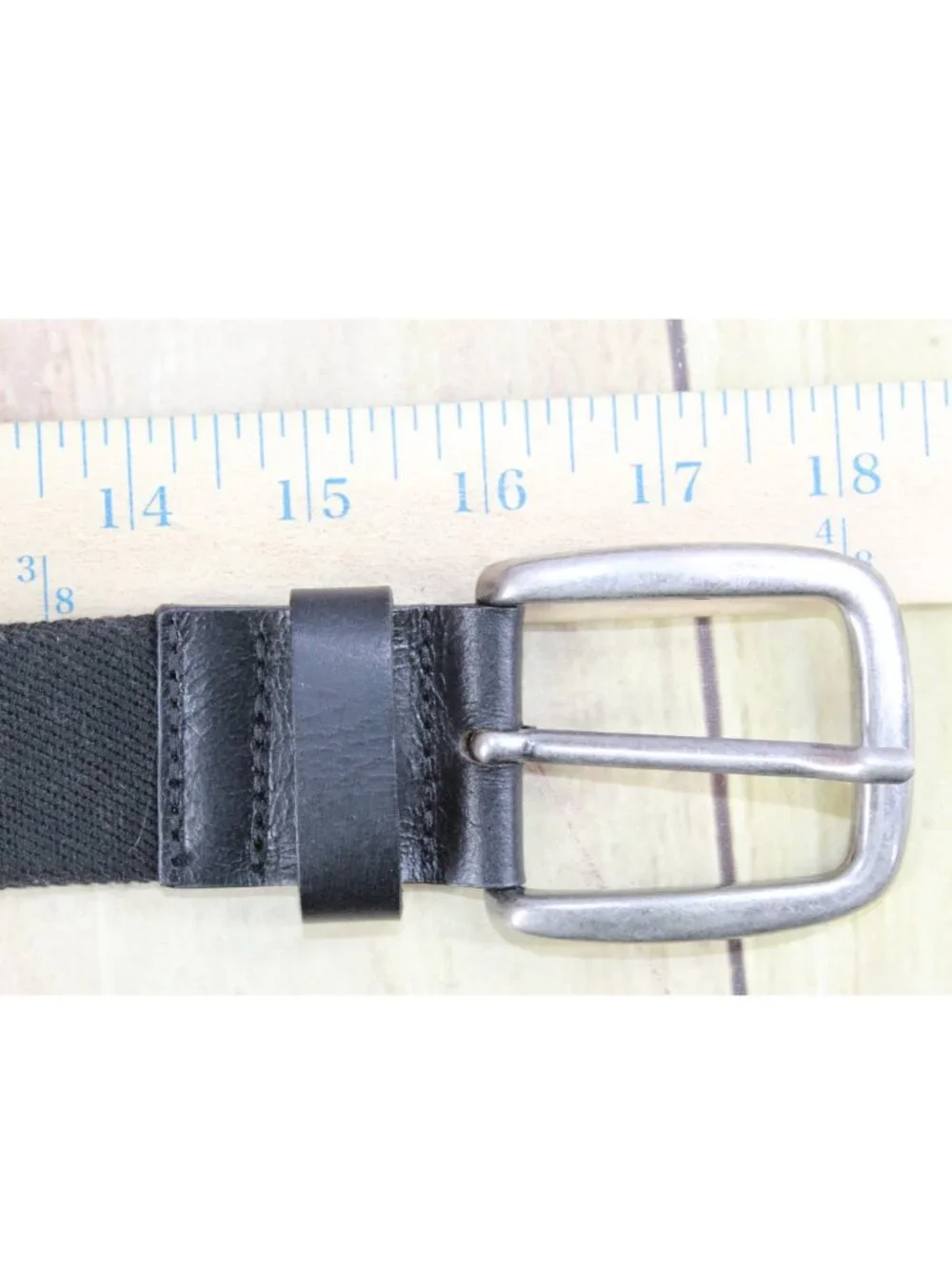 LL Bean Black Leather Stretch Belt Brass Buckle Chinos Casual UK Made Size 38